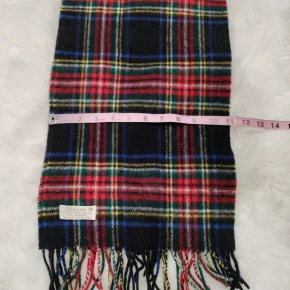 Jonh Hanly Black Stewart Tartan Fringe Rectangular Mens Scarf Made in Ireland - Picture 3 of 5
